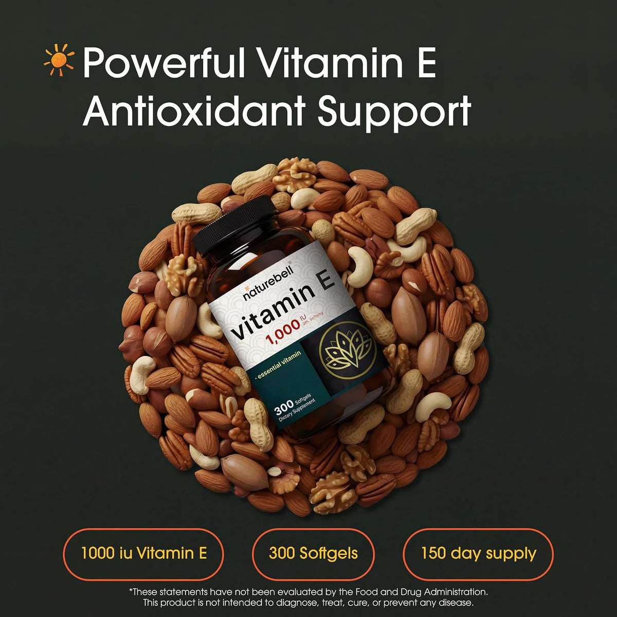 NatureBell Vitamin E 1,000 IU, 300 Softgels