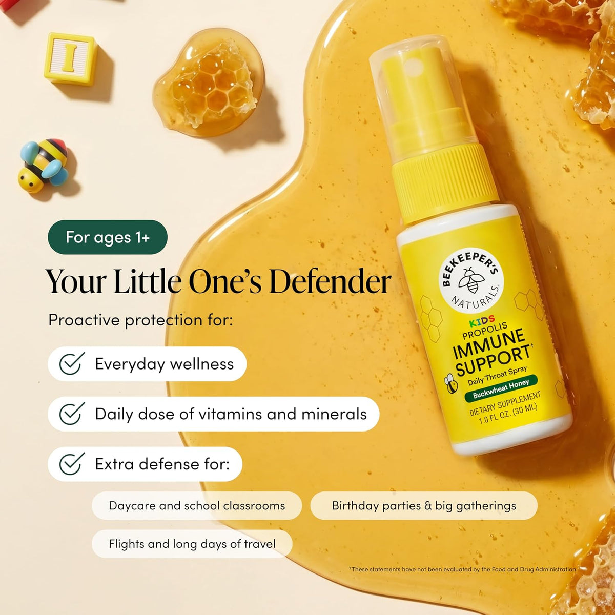Beekeeper's Naturals Kids Propolis Immune Support Throat Spray, 1 oz | Natural Immune Support & Sore Throat Relief, Has Antioxidants, Gluten-Free