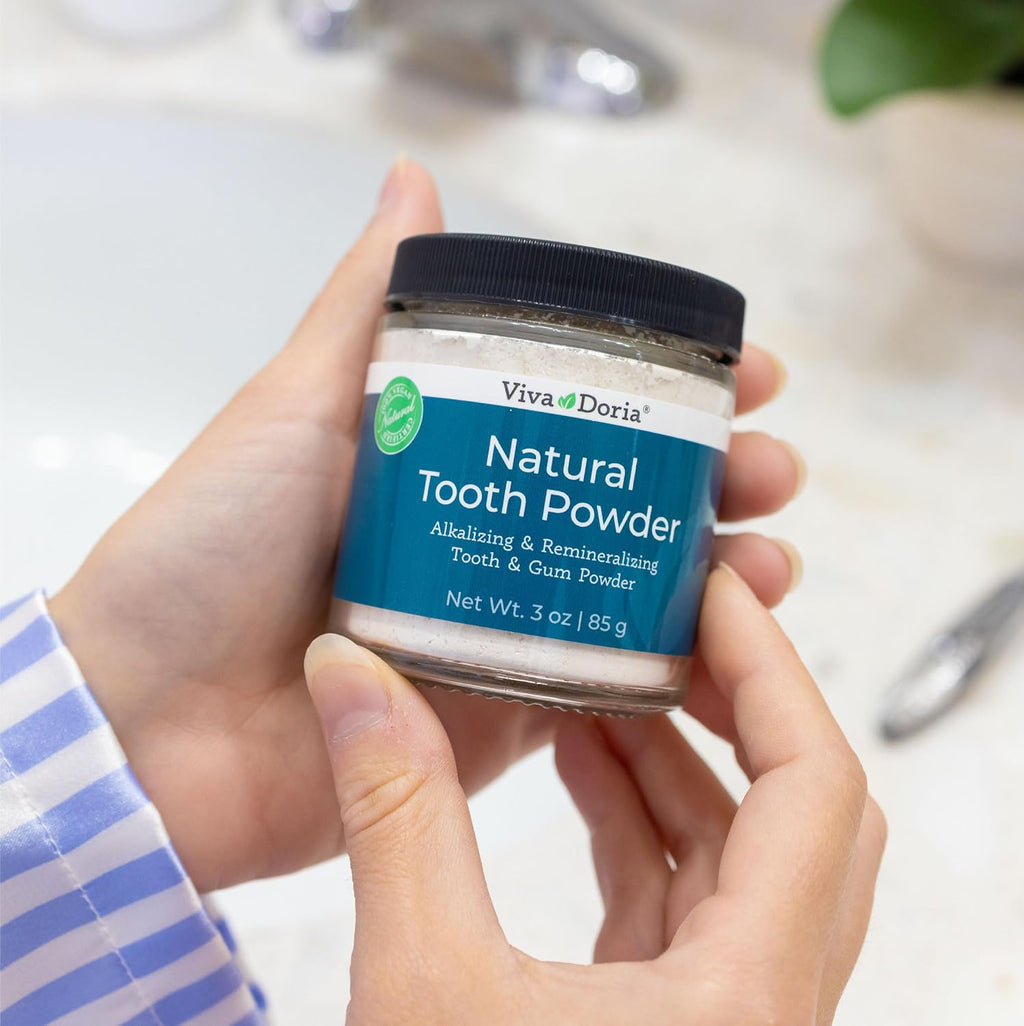 Viva Doria Natural Tooth Powder, Remineralizing, Natural Teeth Whitening, Breath Freshener | Refreshing Mint Flavor | 3 Oz Glass Jar