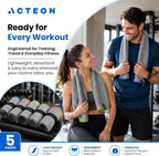 Acteon Microfiber Gym Towels 5 Pack, Quick Dry Silver ION Odor-Free Sweat Towel, Super Absorbent Fast Drying for Men & Women, Workout, Yoga, Running, Hiking, Travel – 16x30.5 Inch