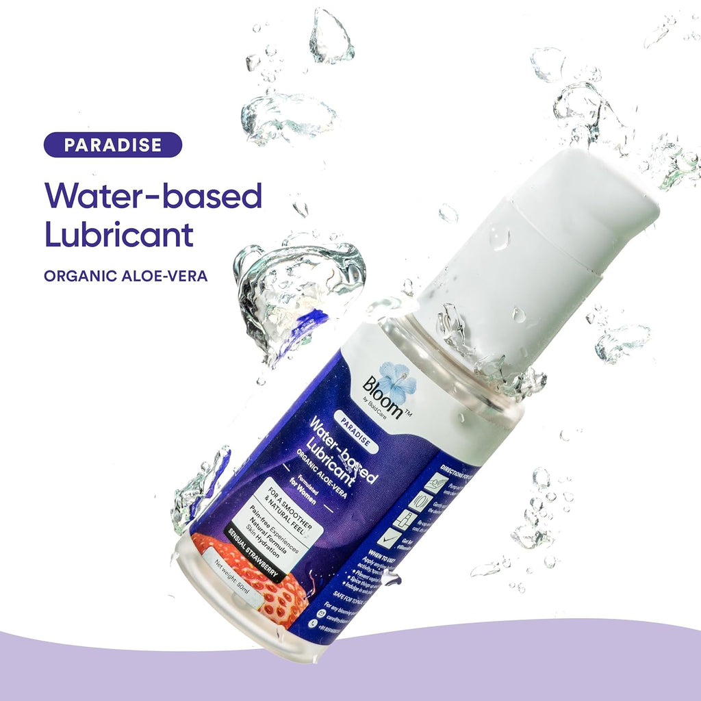 Bloom by Bold Care Water-Based Lubricant & Massage Gel | For Long-lasting Painless Pleasure | Non-Staining Lube for Vaginal Dryness | Non-Sticky & pH Balanced Formula | Strawberry Flavour | (50 ml)