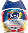 TUMS Chewy Bites Antacid Tablets, Lemon and Strawberry, 28 Count | Ultra Strength Formula, Neutralizes Acid Instantly for Indigestion and Upset Stomach, Multi-Symptom Relief, Gluten Free