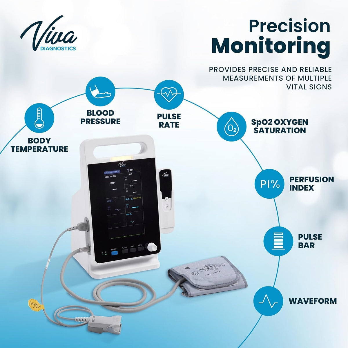 VivaDiagnostic Omni Portable Vital Signs Monitor, Monitor de Signos Vitales para Humanos with Thermometer