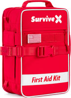 SurviveX Large First Aid Kit, Labeled Pockets, Zip Stitch Wound Closures | Close wounds without stitches, quickly find what you need, first aid emergency kit for car, home, travel, camping, outdoors