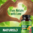 NATURELO Vegan Iron Supplement with Vitamin C and Organic Whole Foods - Gentle Iron Pills for Women & Men with Iron Deficiency Including Pregnancy, Anemia and Vegan Diets - 90 Mini Capsules
