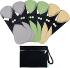 6 PCs Reusable Menstrual Pads, Ultra Absorbent Cotton Cloth Pads for Light / Heavy Flow,Cotton Sanitary Pads for Teens, Women, Nonslip Panty Liners + 1 pc Wet Bag (Mustard Yellow, Grey, Beige, M)
