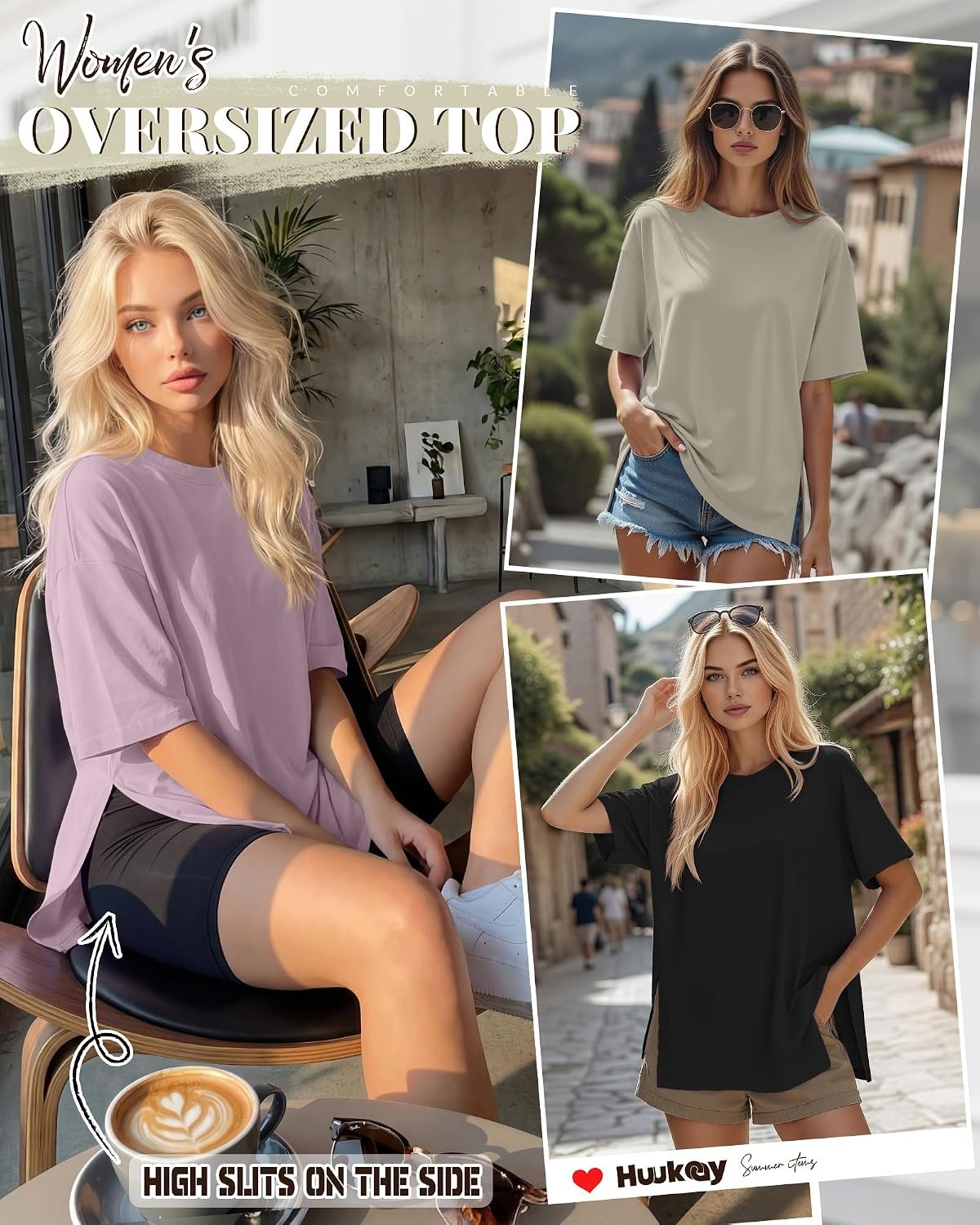Huukeay 3 Pack Women's Oversized Workout T Shirts Short Sleeve Loose Fit Gym Tops Crewneck Casual Summer Basic Tees