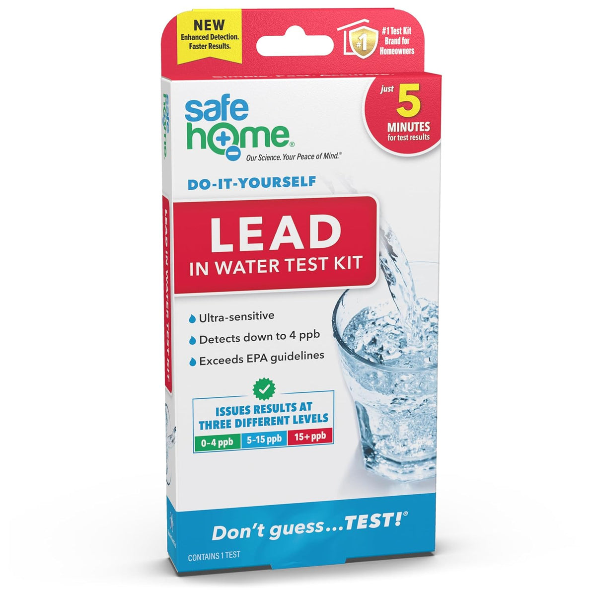 Safe Home® DIY LEAD in Drinking Water Test Kit – At Home Testing for Lead in City Water or Well Water – 10 Minute Test – Single Pack