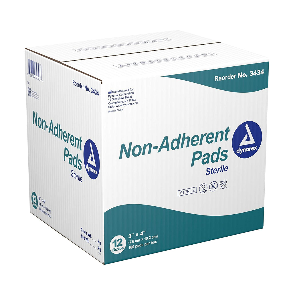 Dynarex Non-Adherent Pads-Sterile, Individually Packaged, Non-Stick Wound and Burn Care, Soft & Highly Absorbent, 3” x 4”, 1 Box of 100 Non-Adherent Pads-Sterile