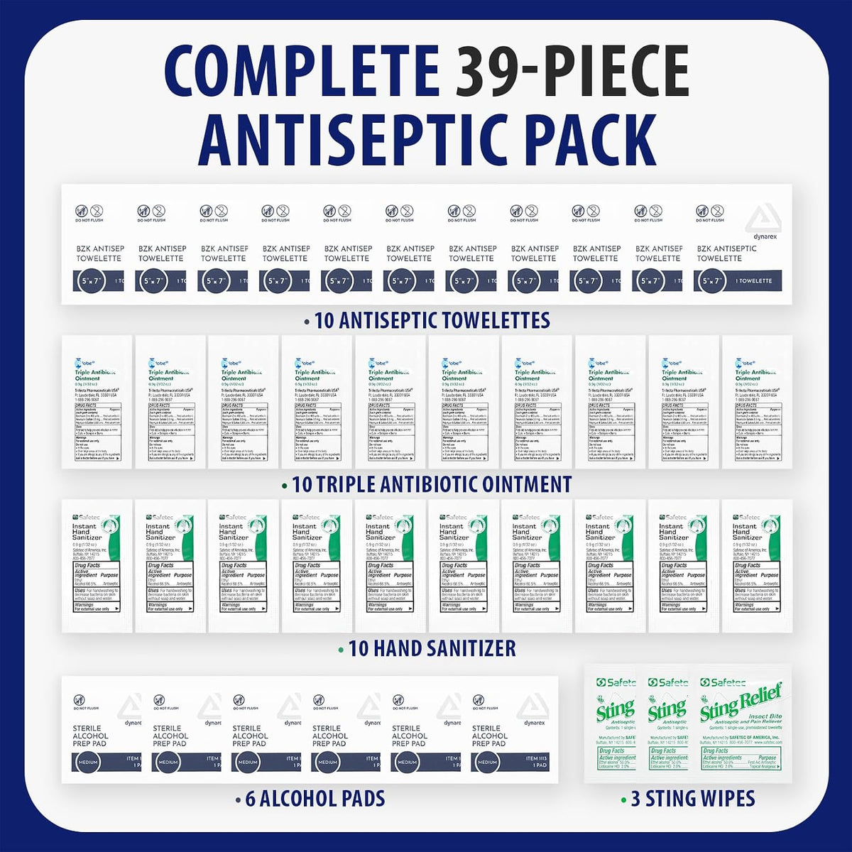 MFASCO Antiseptic Wound Care Travel Pack | 39 Piece First Aid Kit Refill