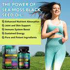 Sea Moss Black Seed Oil Ashwagandha Ginger, Sea Moss Capsule Supplement with Turmeric Burdock Root Bladderwrack Vitamin C Vitamin D3 Enhanced Immunity & Energy Black Seed Oil Capsule 60 Count