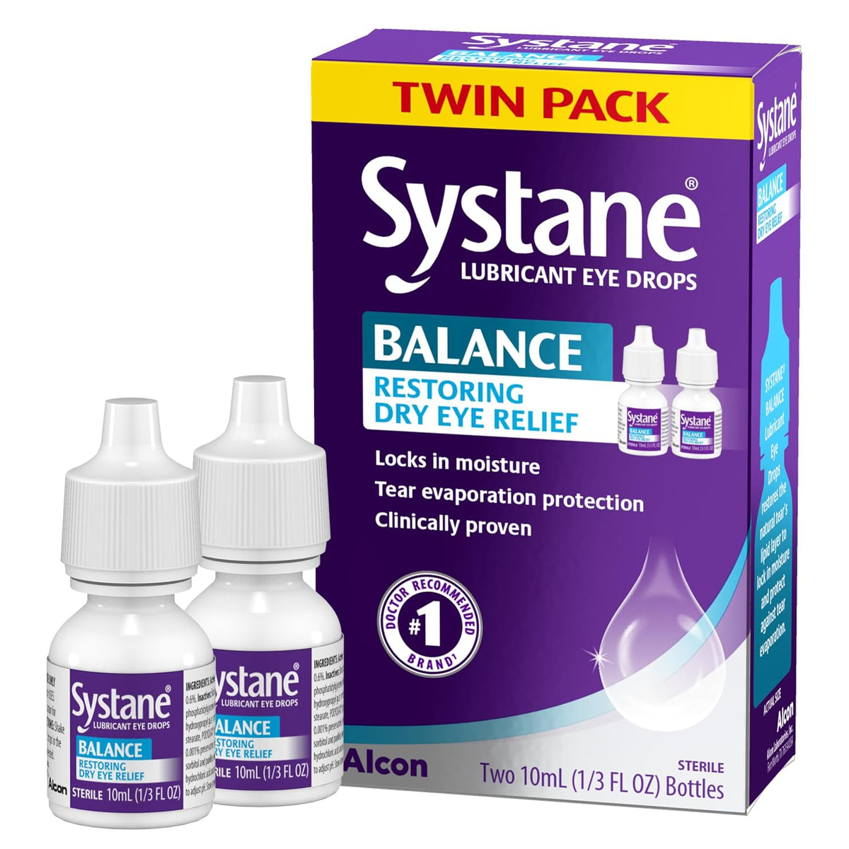 Systane BALANCE Lubricant Dry Eye Drops, 0.33 Fl Oz, 2 Pack