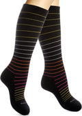 Cotton Compression Socks, 15–20 mmHg Graduated Support, Knee-High Medical Compression (Black Stripes M/L)