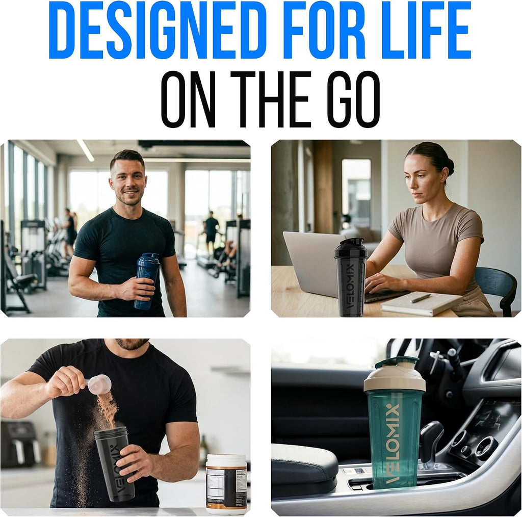 VELOMIX 8 Pack 28oz Protein Shaker Bottle for Protein Mixes, Crystal Clear | 8x Wire Whisk, Leak Proof Shaker Cups for Protein Shakes, Stackable, Multipack Value Set for Home, Gym, Office and Car