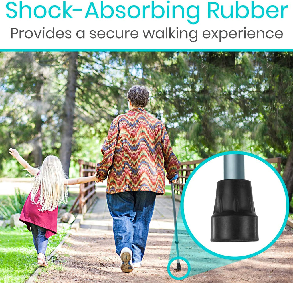 Vive Cane Tips (Set of 2) - Heavy Duty 3/4 inch Replacement Rubber Foot | Black Attachment Base Grip - Accessories for Walking and Standing Stick - Durable End for Women, Men, Seniors, Elderly