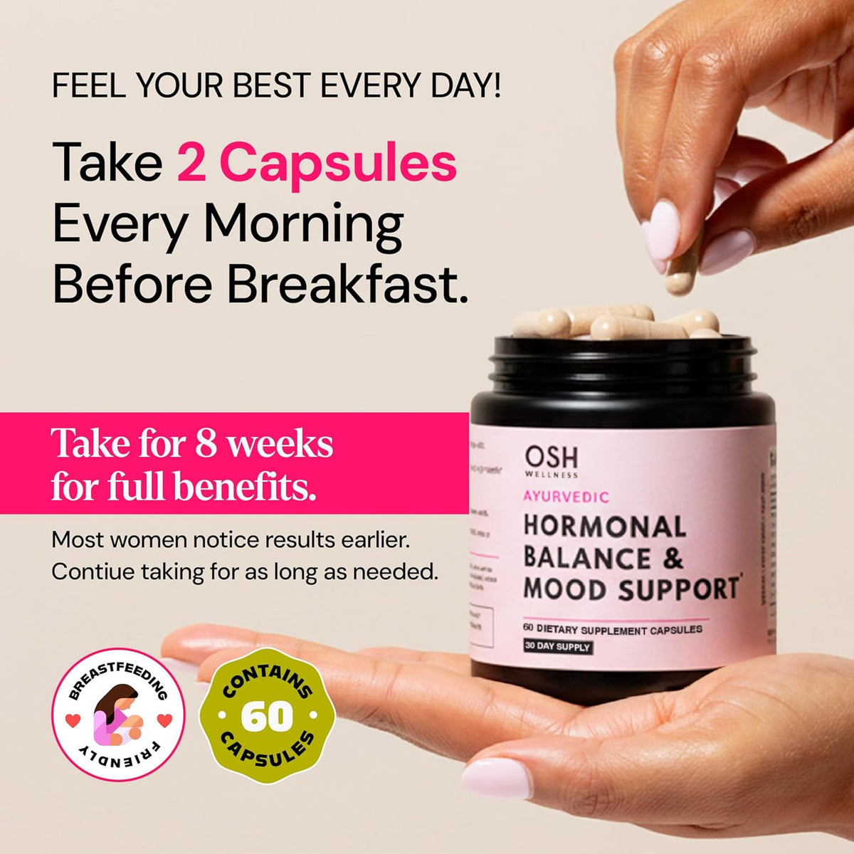 Ayurvedic Hormone Balance for Women | Cortisol Reducer | Mood, Energy, & Sleep Support | Regulates Estrogen | Stress Relief | Ashwagandha, Rhodiola, & Shatavari | Made in USA | 60 Ct. - OSH Wellness