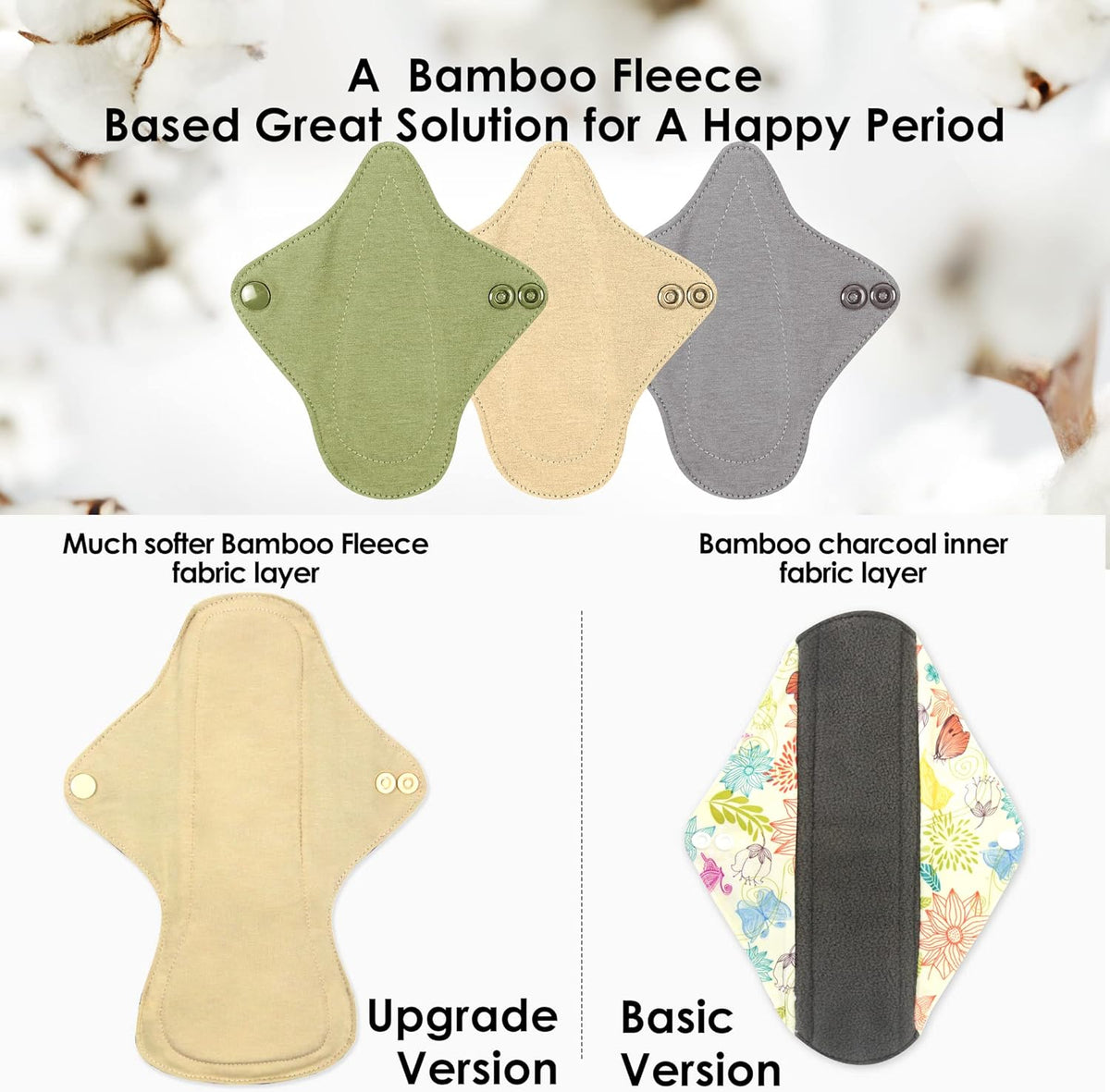 6 PCs Reusable Menstrual Pads, Ultra Absorbent Cotton Cloth Pads for Light / Heavy Flow, Cotton Sanitary Pads for Teens, Women, Nonslip Panty Liners + 1 pc Wet Bag (Mustard Yellow, Grey, Beige, XS)