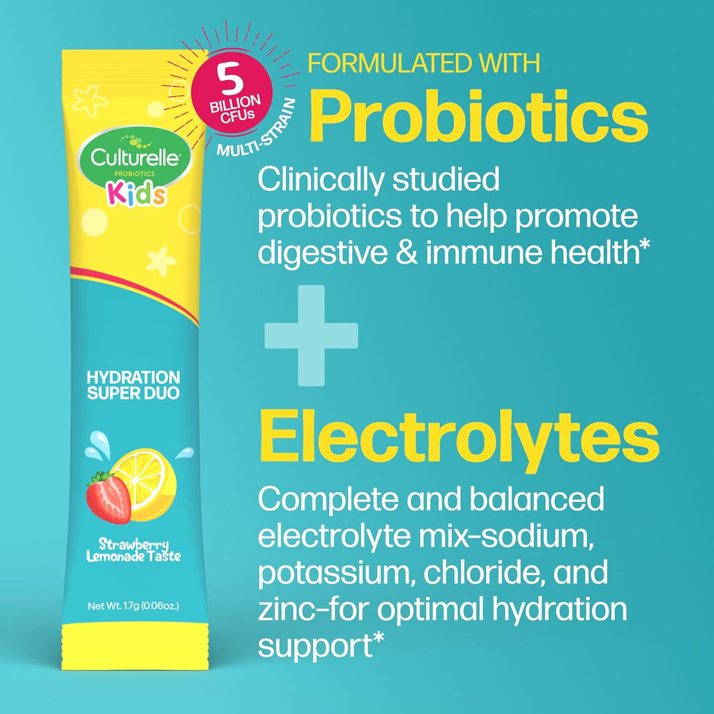 Culturelle Kids Probiotics + Electrolytes, Strawberry Lemonade, 30 Packets