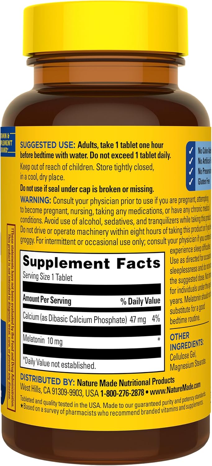 Nature Made Melatonin 10mg Maximum Strength for Sleep Support, 70 Tablets