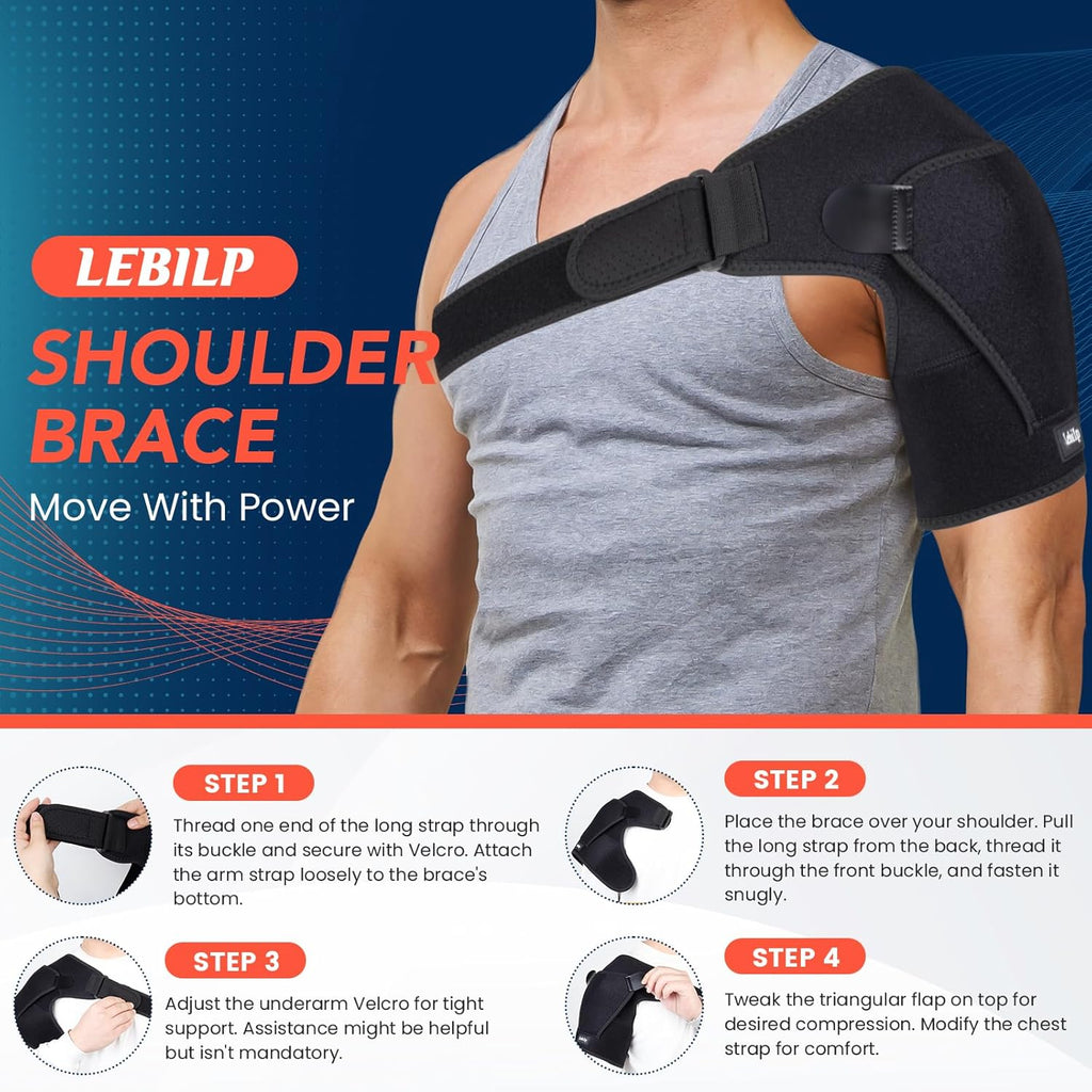 Shoulder Brace with Adjustable Compression Sleeve Rotator Cuff Support & Arm Sling, Hot/Cold Pack Compatible, Breathable Stabilizer for Pain Relief, Fits Left/Right Arm, Men & Women (Large) (Large)
