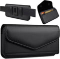 Leather Cell Phone Holster with Card Holder and Belt Clip Protective Case for iPhone Pro Max, Plus 17 16 15 14 13 12, Samsung Galaxy FE, Plus S26 S25 S24 S23 S22, L-Black