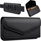 Leather Cell Phone Holster with Card Holder and Belt Clip Protective Case for iPhone Pro Max, Plus 17 16 15 14 13 12, Samsung Galaxy FE, Plus S26 S25 S24 S23 S22, L-Black