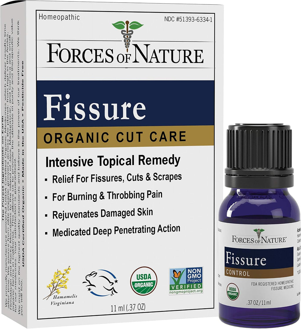 Forces of Nature Fissure Control, Organic Homeopathic Treatment with Witch Hazel for Anal Fissures, Hemorrhoid Related Irritation & Discomfort, Fast, Natural Topical Relief, 0.37 FL OZ