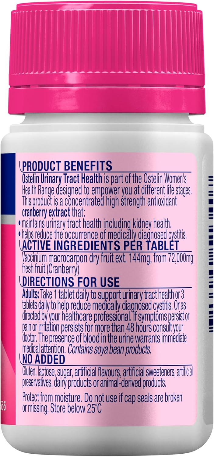 Ostelin Urinary Tract Health - High Strength Cranberry 72000mg 30 Tablets – Antioxidant Support – Maintains Urinary Tract & Kidney Health