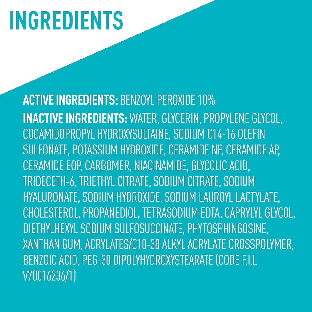 CeraVe Acne Foaming Cream Wash, 10% Benzoyl Peroxide Facial Cleanser, 5oz | 10% Benzoyl Peroxide Cleanser with Hyaluronic Acid and Niacinamide Clears Pimples and Acts As A Blackhead Remover