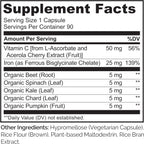 NATURELO Vegan Iron Supplement with Vitamin C and Organic Whole Foods - Gentle Iron Pills for Women & Men with Iron Deficiency Including Pregnancy, Anemia and Vegan Diets - 90 Mini Capsules