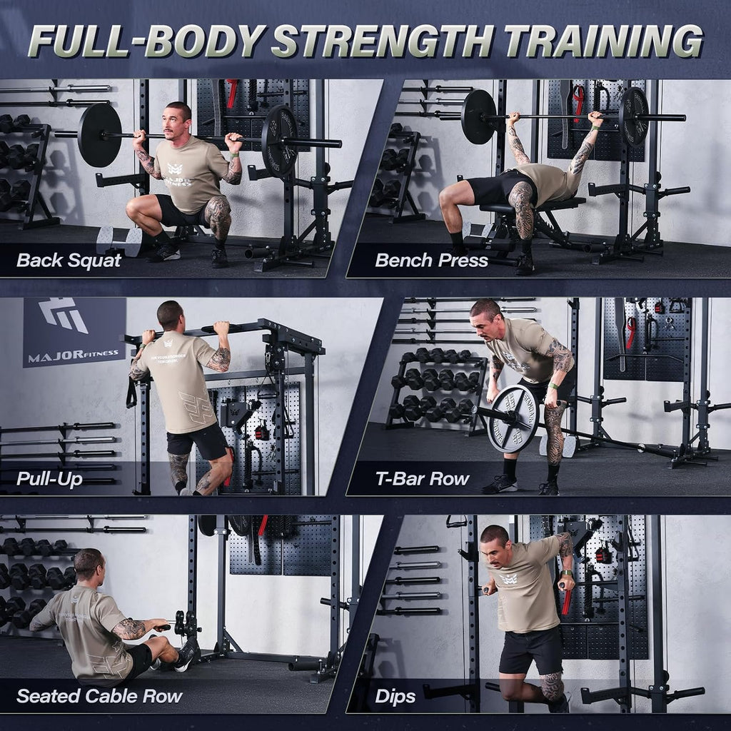 MAJOR FITNESS Drone3 Power Rack, 2500lbs Multi-Function Home Gym Squat Rack with Dual Pulley System, Pull-Up Bar & J-Hooks, Heavy-Duty Steel Frame for Maximum Stability & Strength Training