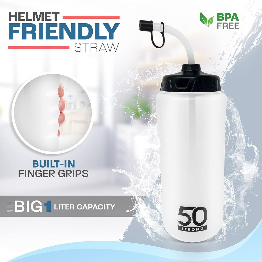 50 Strong | Hockey & Lacrosse Water Bottle with Straw, 2-Pack, 1 Liter