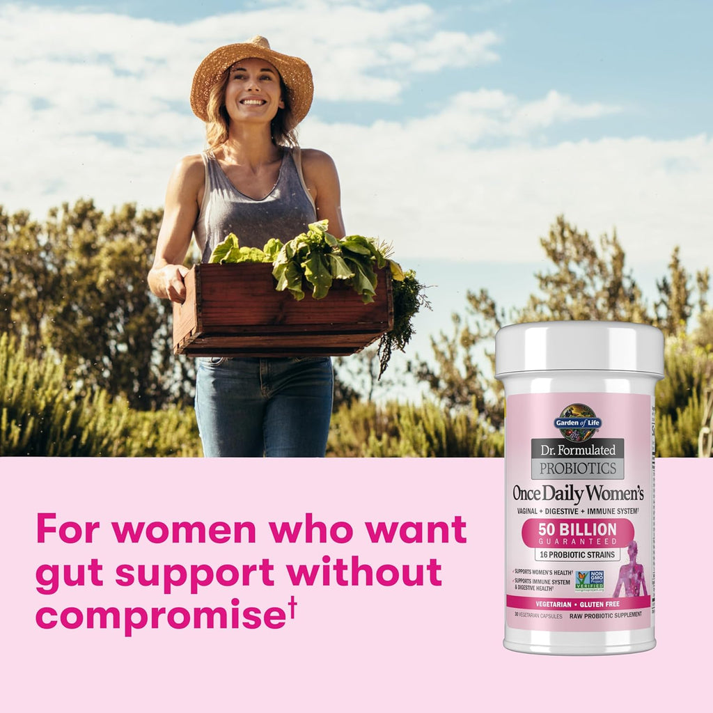 Garden of Life Once Daily Dr. Formulated Probiotics for Women 50 Billion CFU 16 Probiotic Strains with Organic Prebiotics for Digestive, Vaginal & Immune Health, Dairy Free, Shelf Stable 30 Capsules