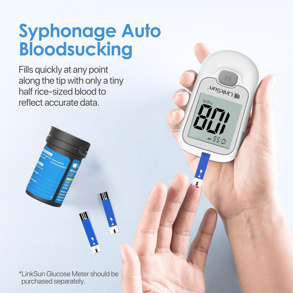 LinkSun Blood Glucose Test Strips*100, for G-425-1/G-425-2V/G-425-3/G-427B | Test Strips for Diabetes 2*50 Strips, ±15% Lab-Grade Accurate, 5-Sec Results & Easy-to-Use for Daily Home Glucose Monitoring