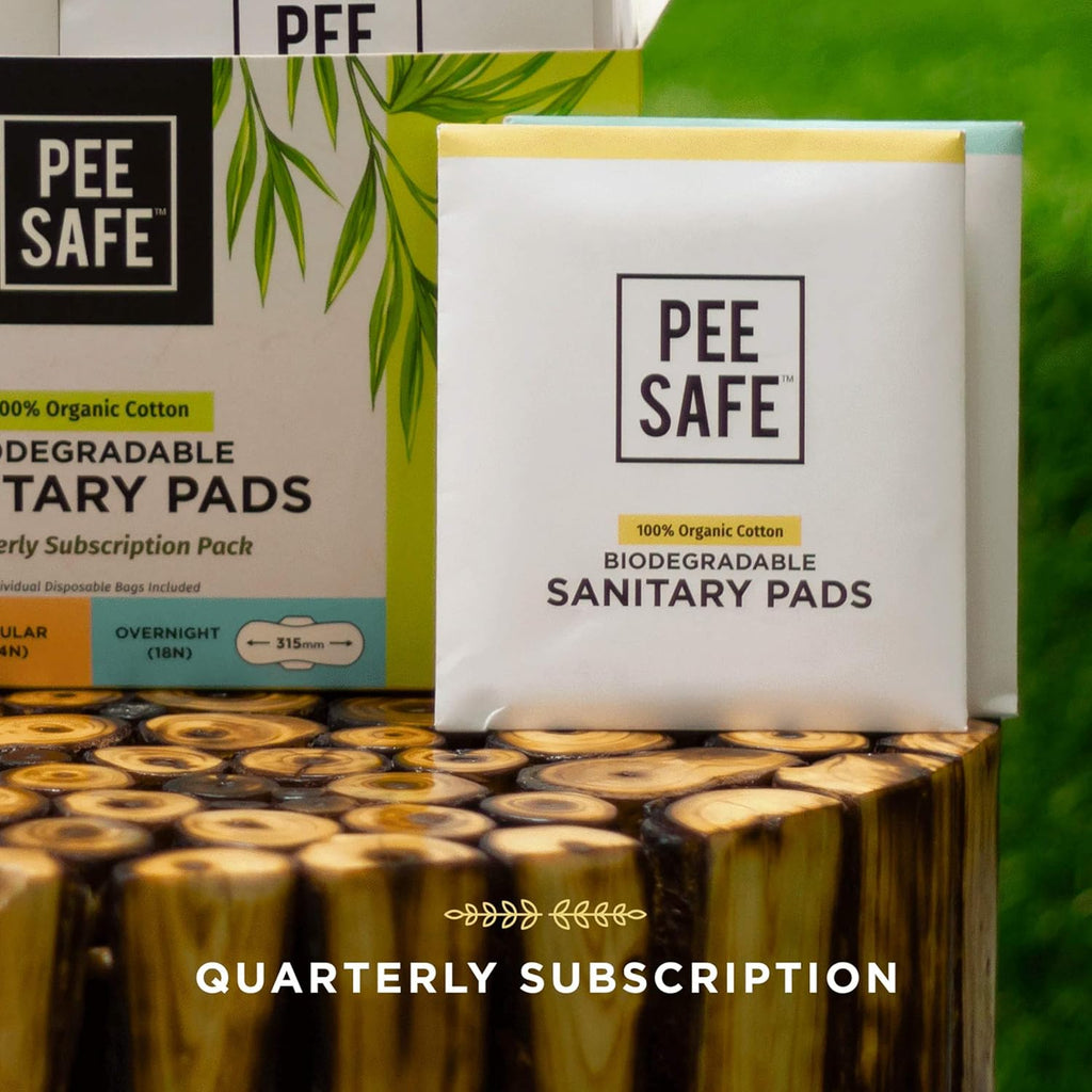 Pee Safe 100% Organic Cotton Biodegradable Sanitary Pads, 14 Regular & 18 Overnight Pads - Quarterly Pack | Anti-Bacterial | Superb Absorbency | Skin Friendly | Comfortable