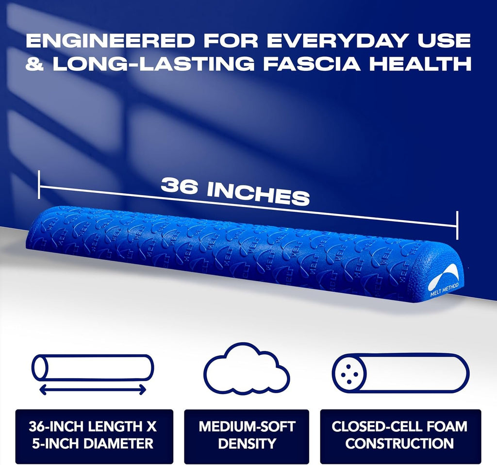 MELT Method 36 Inch Half Foam Roller for Back w/FasciaTherapy Technology - Low Density Soft Foam Roller for Physical Therapy - Half Round & Soft - Great for Pilates & Gentle Muscle Recovery