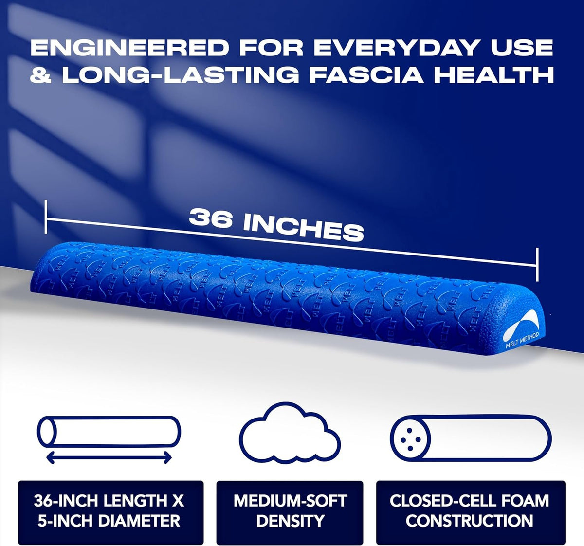 MELT Method 36 Inch Half Foam Roller for Back w/FasciaTherapy Technology - Low Density Soft Foam Roller for Physical Therapy - Half Round & Soft - Great for Pilates & Gentle Muscle Recovery