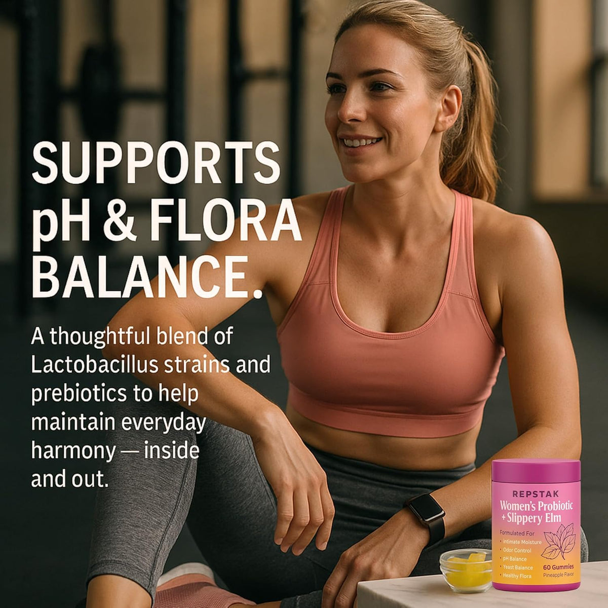 Women’s Probiotic + Slippery Elm Gummies | Intimate Flora & pH Balance Support | Lactobacillus + Prebiotic XOs | Pineapple Flavor | 60 Gummies