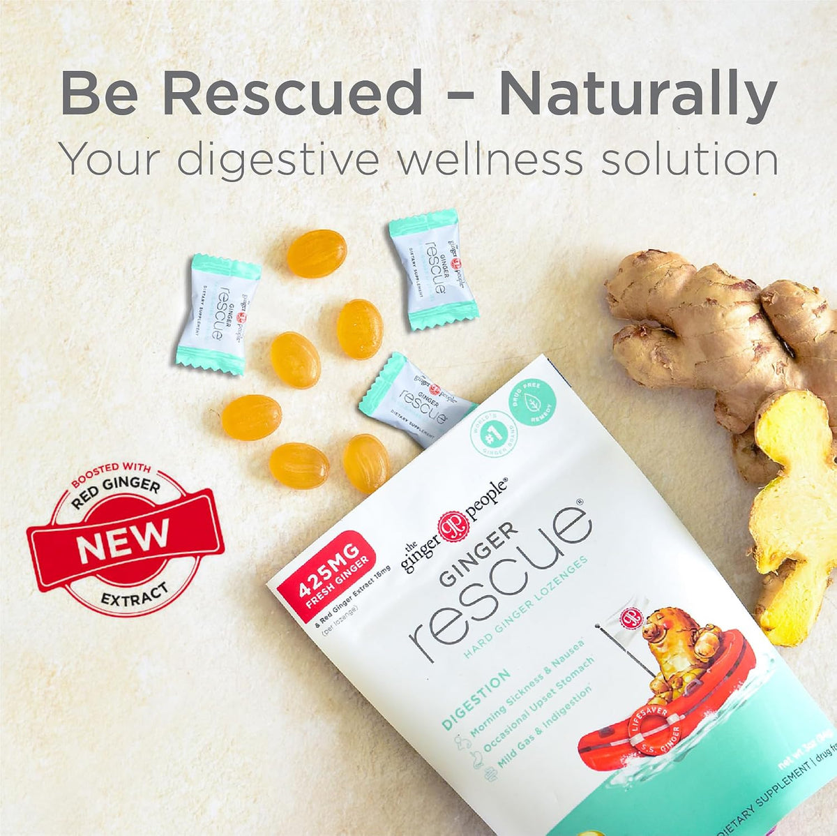 Ginger Rescue Digestive Wellness Lozenges (Hard) Nausea Relief 30ct