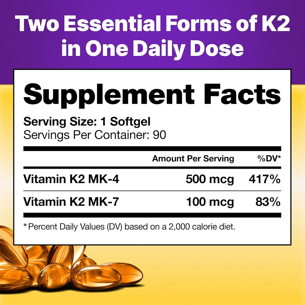 InnovixLabs Full Spectrum Vitamin K2 MK7 + MK4, 600 mcg (90 Softgels)