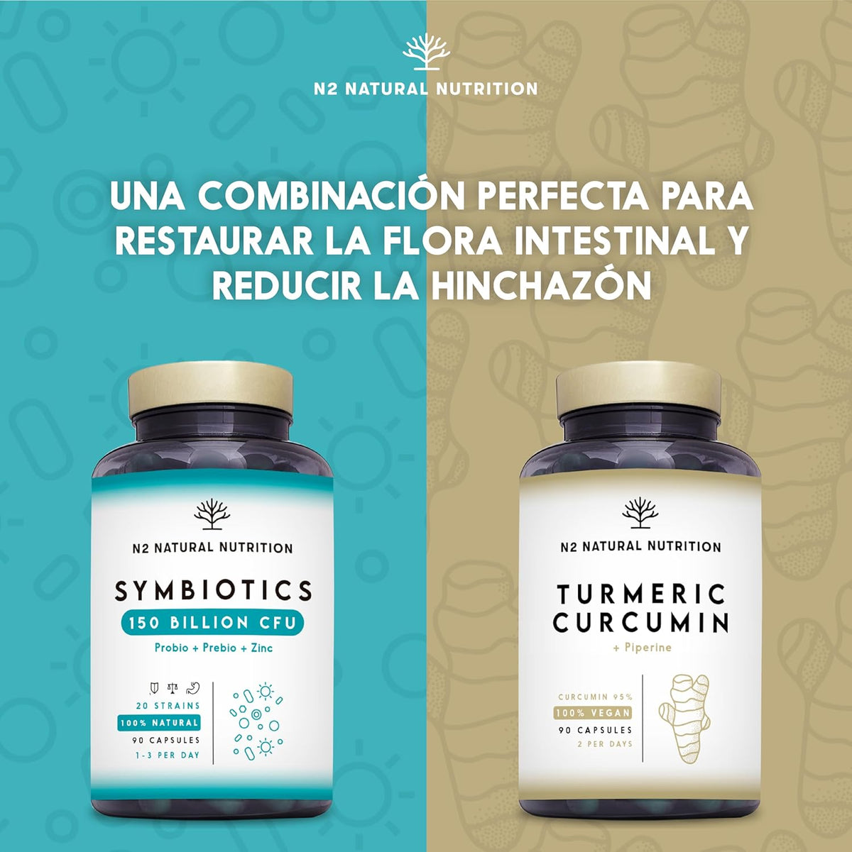 Probiotics 150 Billion CFU and 20 Strains. Maximum Concentration of Intestinal Probiotics and Prebiotics and Zinc. Shock Therapy 76 Days. Irritable Colon and Gases. Vegan. CE. N2 Natural Nutrition