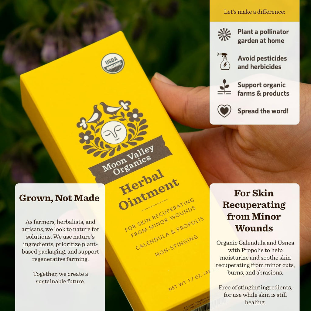 Moon Valley Organics Herbal Ointment with Calendula, Comfrey and Propolis, Moisturize and Soothe Cuts and Burns, Healing Balm, 1.7 Ounces
