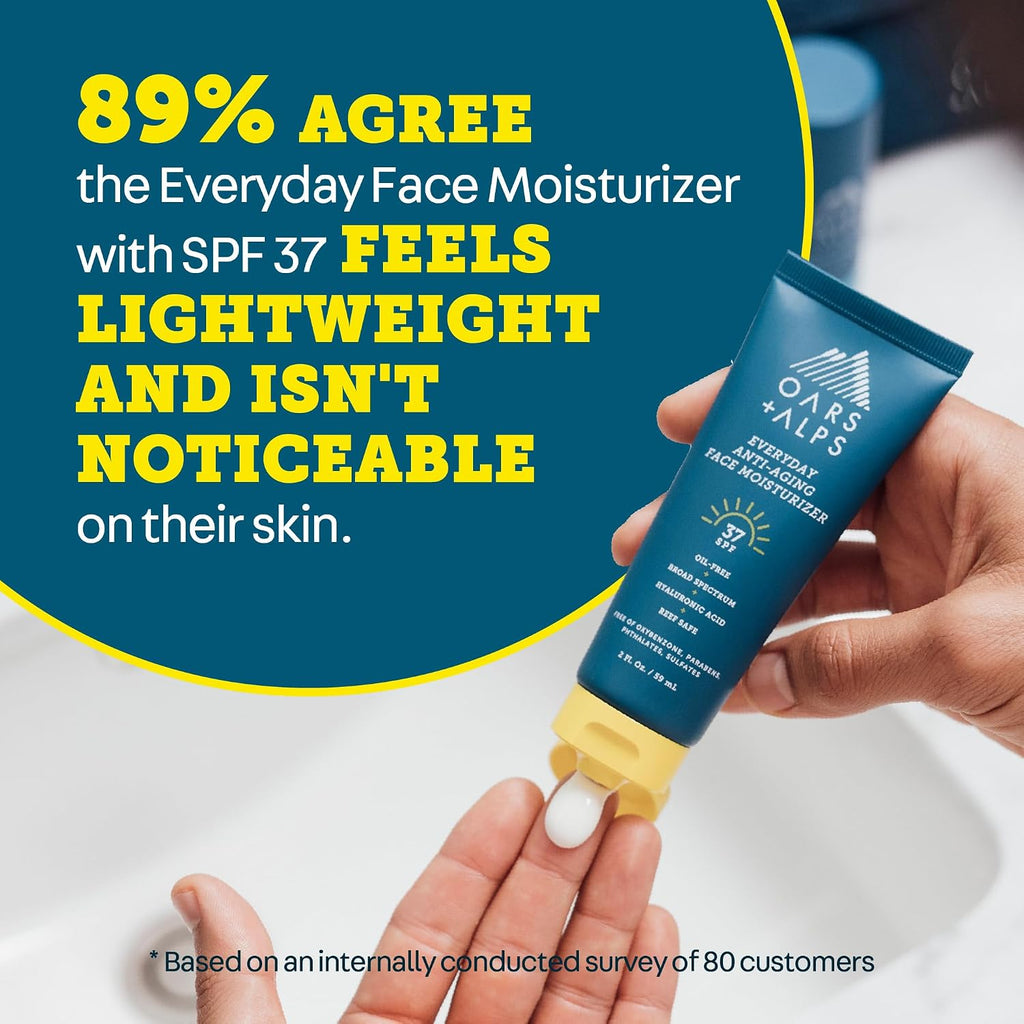 Oars + Alps SPF 37 Sunscreen and Everyday Anti Aging Face Moisturizer, Infused with Hyaluronic Acid