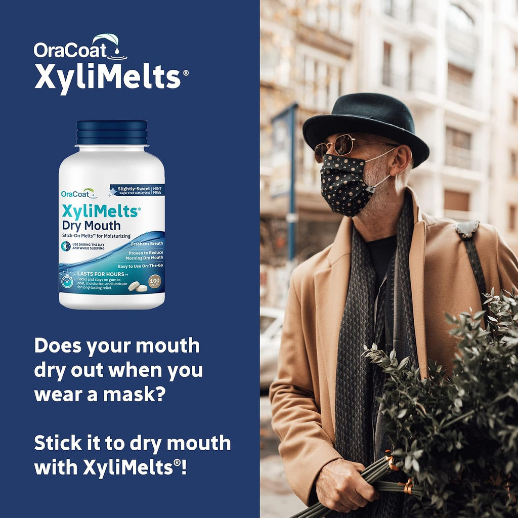 Oracoat XyliMelts for Dry Mouth Night Time or Day - Moisturizing Dry Mouth Adhering Discs, Sugar Free with Xylitol, 100 Count, Slightly Sweet Flavor, 8-Hour Relief