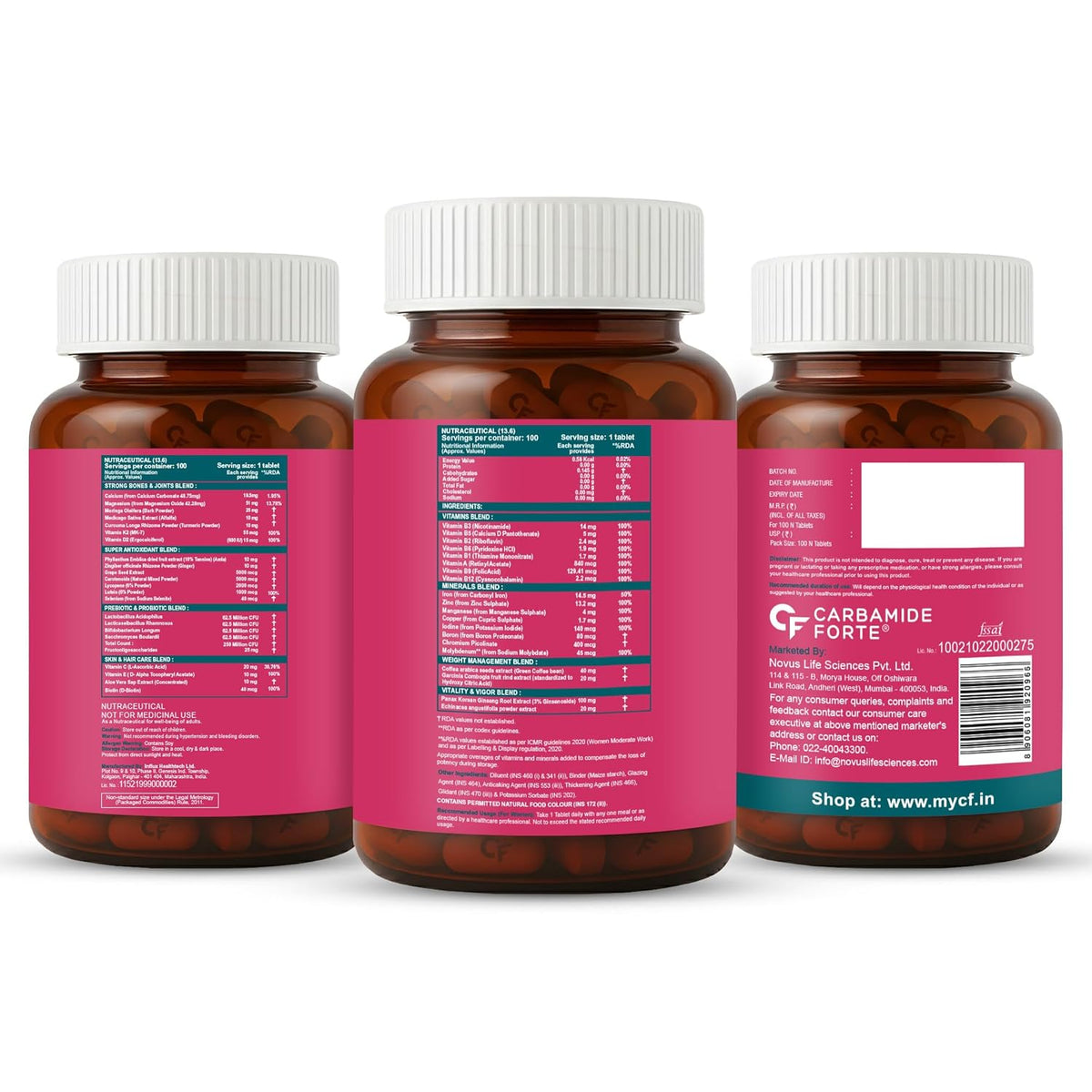 Carbamide Forte Multivitamin Tablets for Women | Multi Vitamin Supplement for Women With Probiotics | Multivitamin Tablet for Women With 43 Ingredients To Support Energy & Health - 100 Tablets