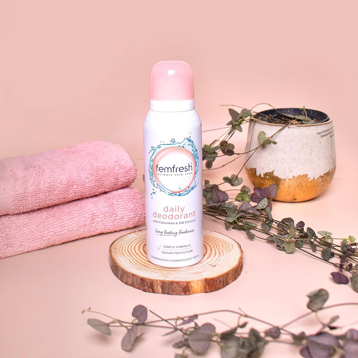 Femfresh Daily Deodorant 75g, Long-Lasting Freshness and Comfort for Intimate Skin, With Calendula & Silk Extracts, Odour Protection, Dermatologically & Gynaecologically Tested