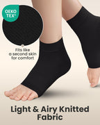 KEMFORD Ankle Compression Sleeve - 1-Pair, Plantar Fasciitis Braces - Open Toe Compression Socks for Swelling, Sprain, Neuropathy, Foot Arch Support for Men and Women - 20-30mmhg, L, Black