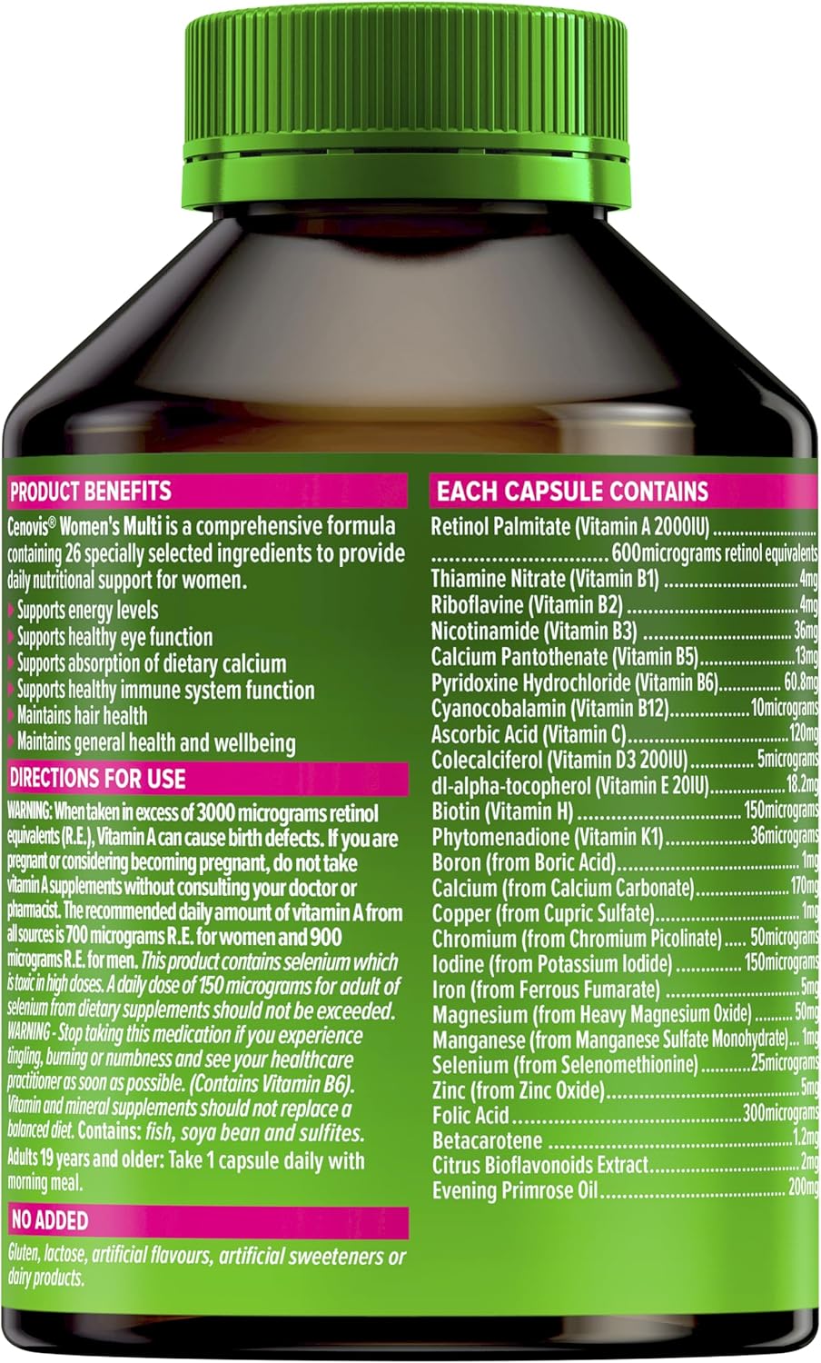 Cenovis Women's Multi Capsules 100 - 1-a-Day Multivitamin - Supports Energy Levels & Healthy Immune System Function - Maintains Healthy Eye Function, Hair Health - Supports Dietary Calcium Absorption