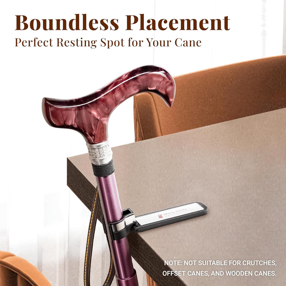Walking Cane Holder, Smart Reflective Cane Holder Clip for Table, Walking Stick Accessories for Senior, Portable, Foldable, and Convenient