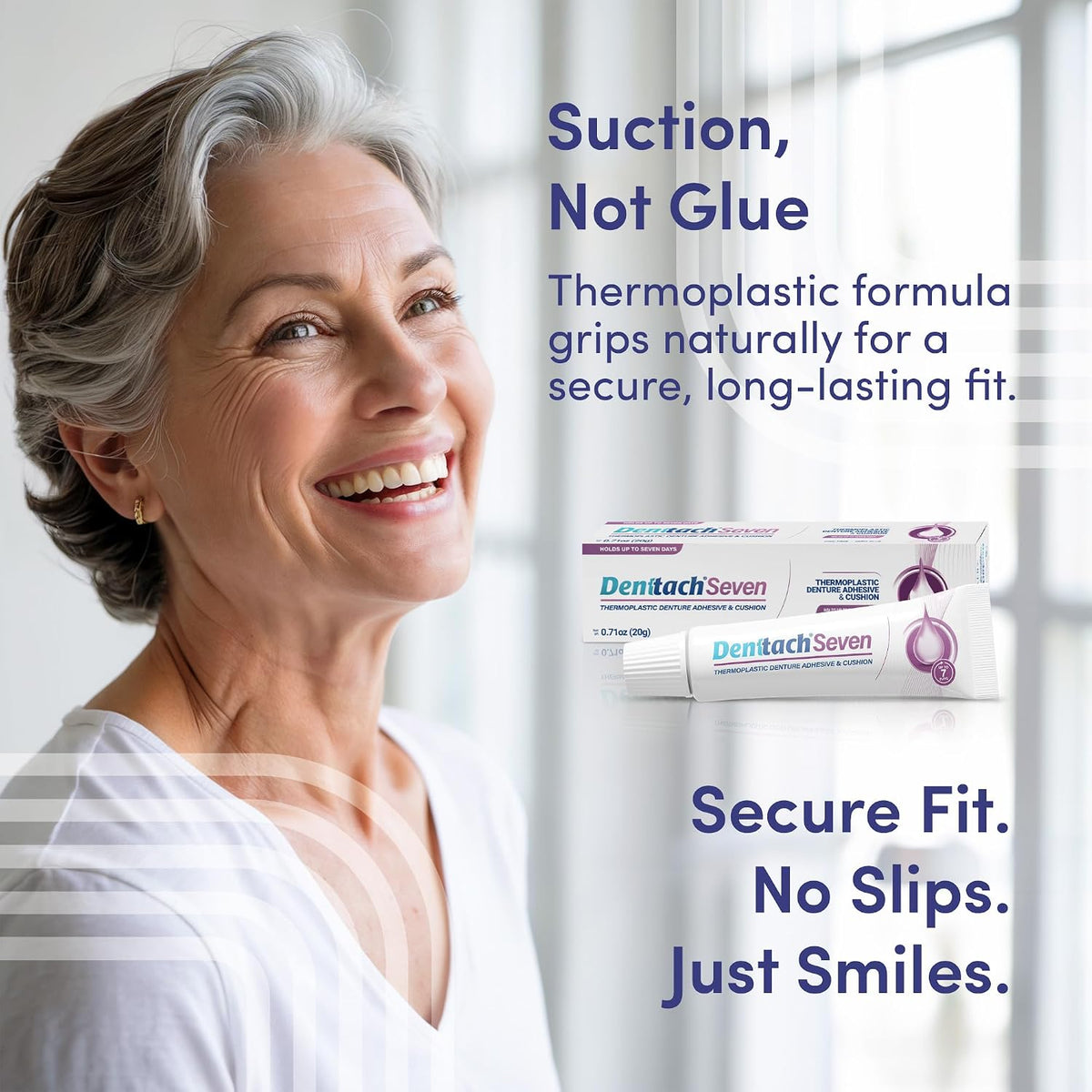 Denttach Seven Denture Adhesive, Thermoplastic Denture Adhesive Up to 7 Days, Extra Strong Waterproof, Secure Denture Grip & Cushion, Refit, Reliner for Upper & Lower Dentures, Comfortable, Zinc Free